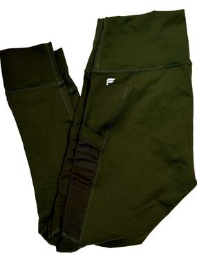 Fabletics Mesh Side Panel Dark Green Active Leggings w/Pockets Size Small